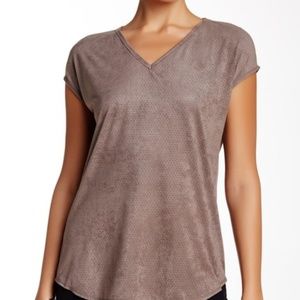 Max Studio Faux Suede V Neck Tee